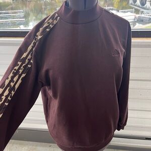 adidas women’s Dark Brown Crewneck Sweater with Patterned Sleeve